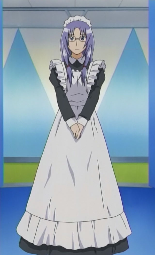 jinguuji kanade, gokujou seitokai, anime screenshot, 00s, 1girl, female focus, glasses, indoors, maid, purple hair, solo