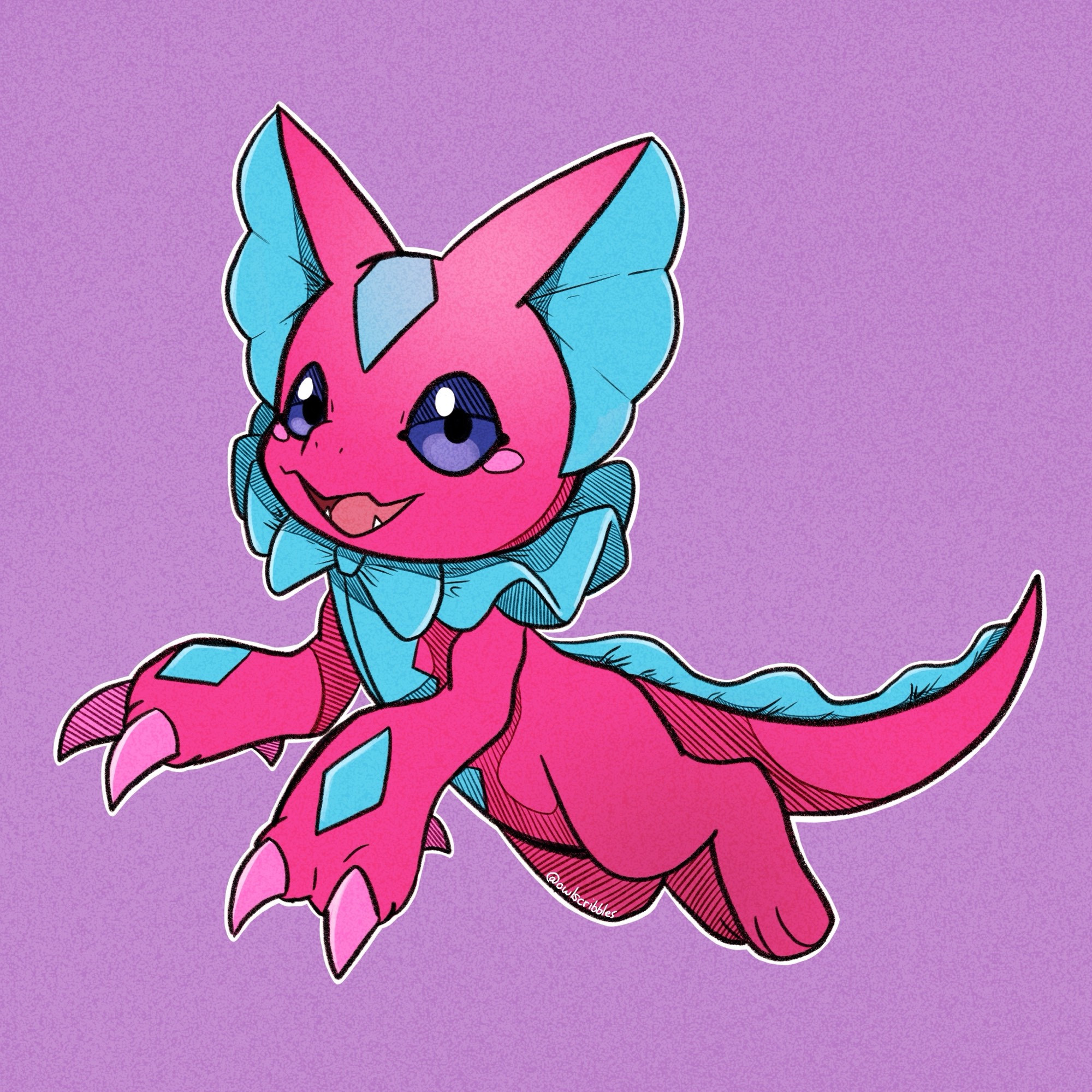 elizamon, digimon, black eyes, claws, digimon (creature), owlscribbless, ribbon, tail