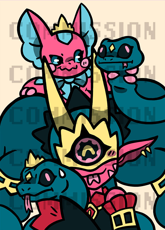 elizamon, medusamon, digimon, black eyes, claws, crown, digimon (creature), mask, melonpaw, ribbon, snake, snake hair, tail