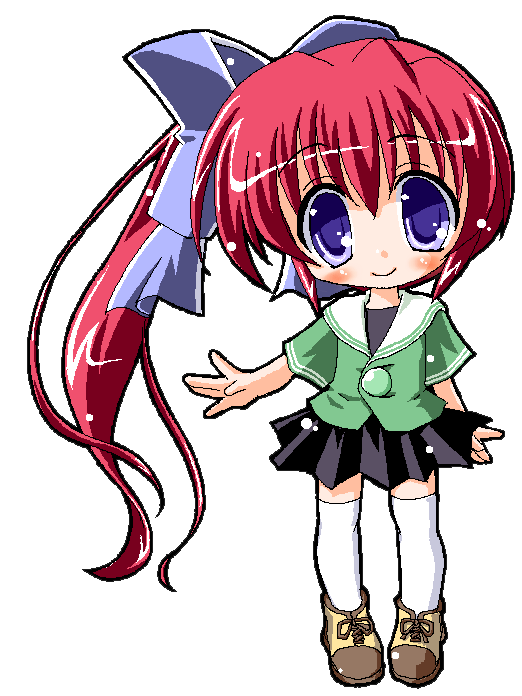kekyo, takase mizuki, comic party, 00s, 1girl, blue eyes, chibi, chibi only, female focus, full body, long hair, looking at viewer, oekaki, red hair, side ponytail, solo, standing, thighhighs, transparent background, very long hair, white thighhighs