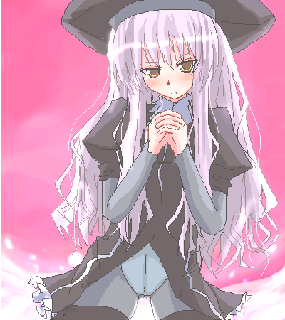 caren hortensia, fate/hollow ataraxia, fate/stay night, fate (series), lowres, 00s, layered sleeves, oekaki, pantyhose, solo, thighhighs