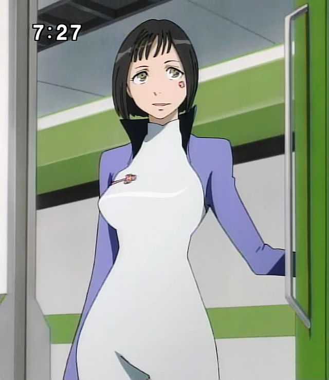 talho yuuki, eureka seven, eureka seven (series), screencap, anime screenshot, 00s, 1girl, bodysuit, breasts, clock, clockshow, indoors, short hair, solo