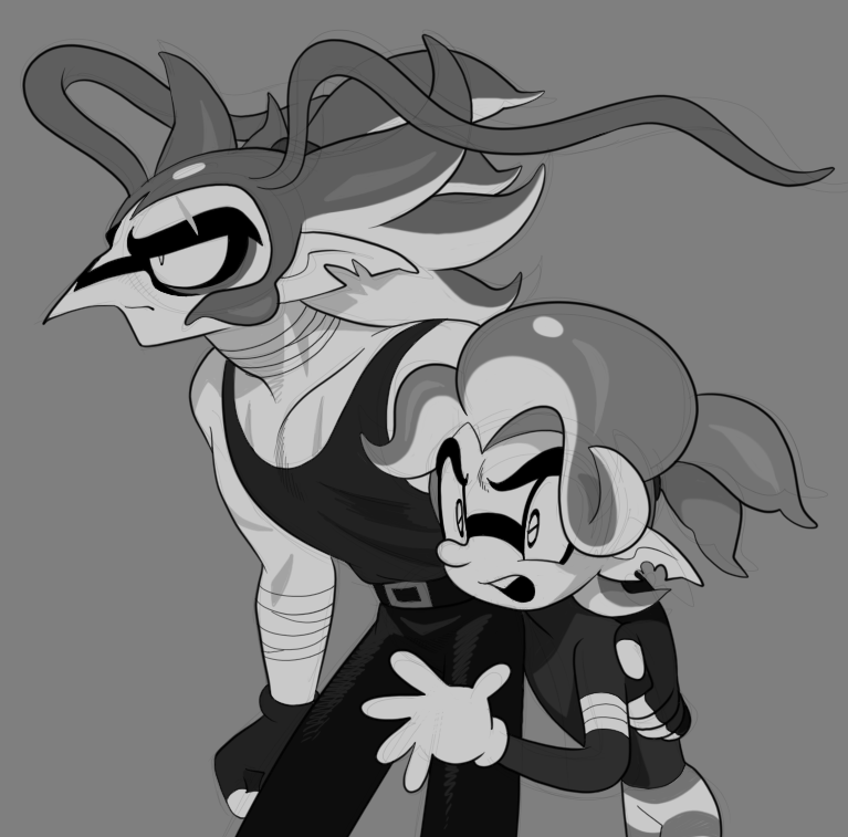 roachgore, vonnie aurita, nintendo, original, splatoon (series), splatoon 3, 1960s (style), bandaged neck, bandages, deformed, faux retro artstyle, inkling, lukas verallina, oldschool, pointy ears, pointy nose, retro artstyle, scar, tank top, thick eyebrows