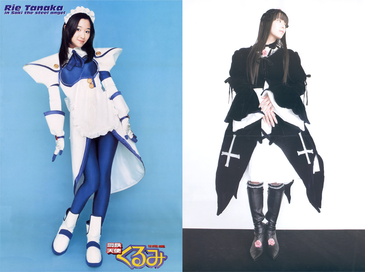 tanaka rie, saki (koutetsu tenshi kurumi), suigintou, koutetsu tenshi kurumi, real life, rozen maiden, cosplay photo, photo (medium), 1girl, black hair, cosplay, gloves, maid, saki (koutetsu tenshi kurumi) (cosplay), suigintou (cosplay), voice actor, voice actor connection