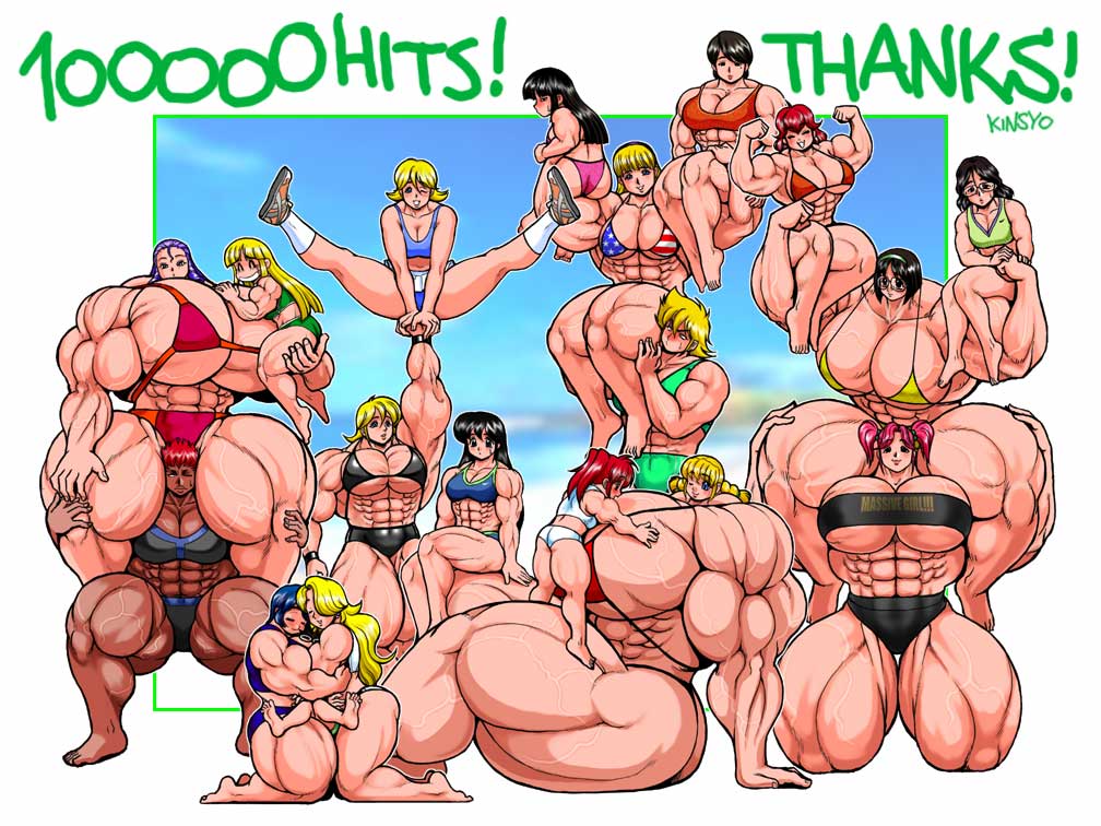koshou shoushou+kinsho, bad id, bad photobucket id, 6+girls, bikini, breasts, carrying, extreme muscles, gigantic breasts, huge breasts, milestone celebration, multiple girls, muscular, muscular female, plump, shoulder carry, swimsuit, veins, what, yuri