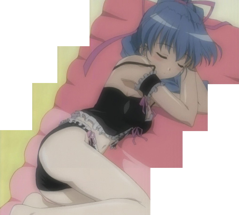 fujinami tomoko, tomoko, canvas (cocktail soft), canvas 2, anime screenshot, stitched, third-party edit, 00s, bikini, braid, closed eyes, episode6, goth fashion, ribbon, sleeping, solo, swimsuit