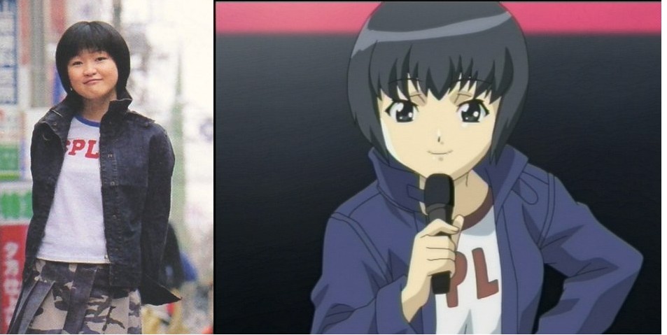 mile, saitou chiwa, girls bravo, real life, anime screenshot, cosplay photo, photo (medium), 2girls, black hair, collage, comparison, cosplay, jacket, look-alike, looking at viewer, microphone, multiple girls, short hair, voice actor