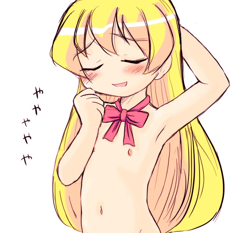 yuuichi (tareme paradise), rebecca miyamoto, pani poni dash!, 00s, 1girl, armpits, blonde hair, breasts, female focus, flat chest, loli, long hair, nipples, nude, sketch, solo, topless frame, upper body