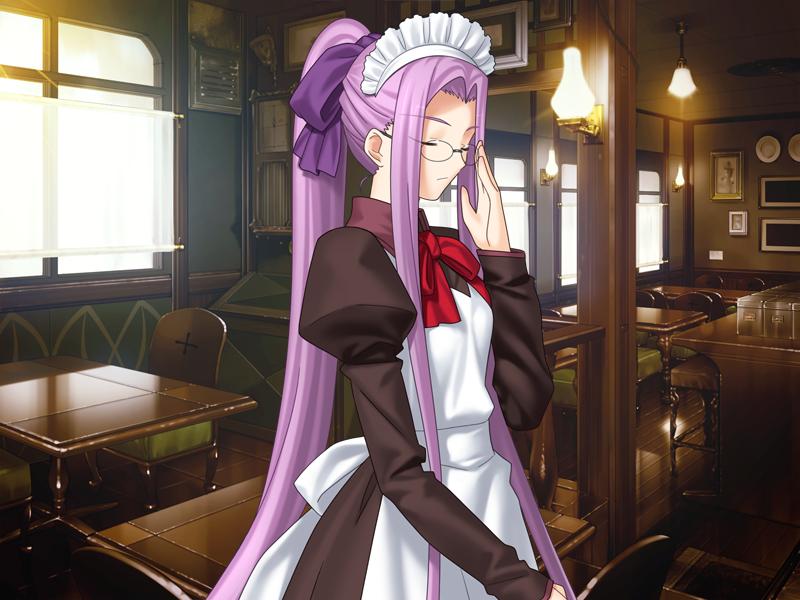 takeuchi takashi, medusa (fate), medusa (rider) (fate), fate/hollow ataraxia, fate/stay night, fate (series), 00s, 1girl, female focus, glasses, long hair, maid, official alternate costume, solo, very long hair