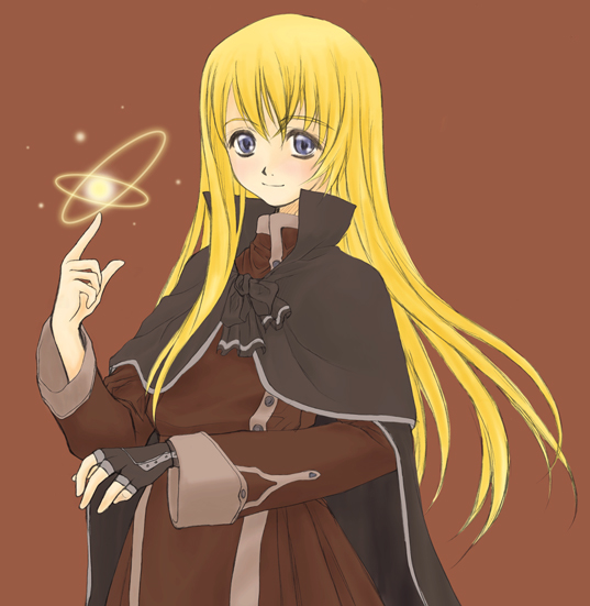 original, 1girl, blonde hair, blue eyes, cloak, fantasy, female focus, fingerless gloves, gloves, long hair, magic, single glove, solo