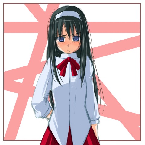 tohno akiha, tsukihime, lowres, 00s, 1girl, black hair, blue eyes, bow, female focus, hairband, long hair, long skirt, skirt, solo