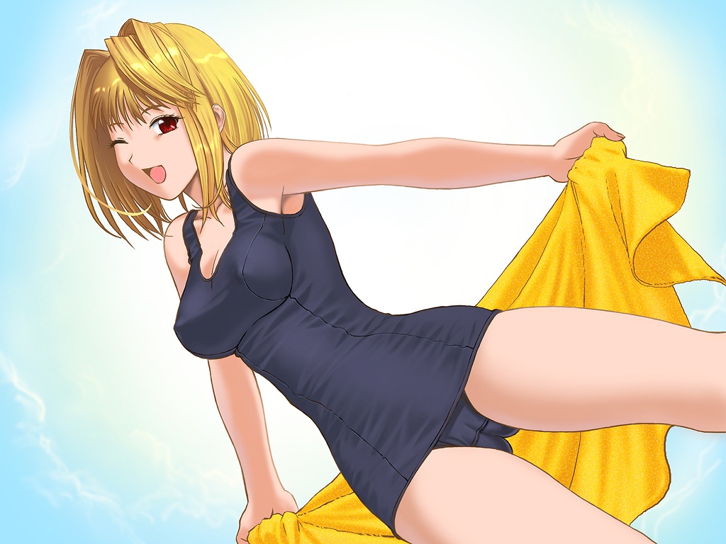 arcueid brunestud, tsukihime, 00s, blonde hair, cameltoe, one-piece swimsuit, school swimsuit, swimsuit