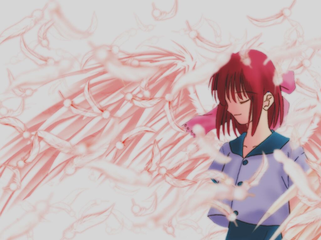 takeuchi takashi, kohaku (tsukihime), tsukihime, 00s, 1girl, closed eyes, feathers, female focus, solo, wings