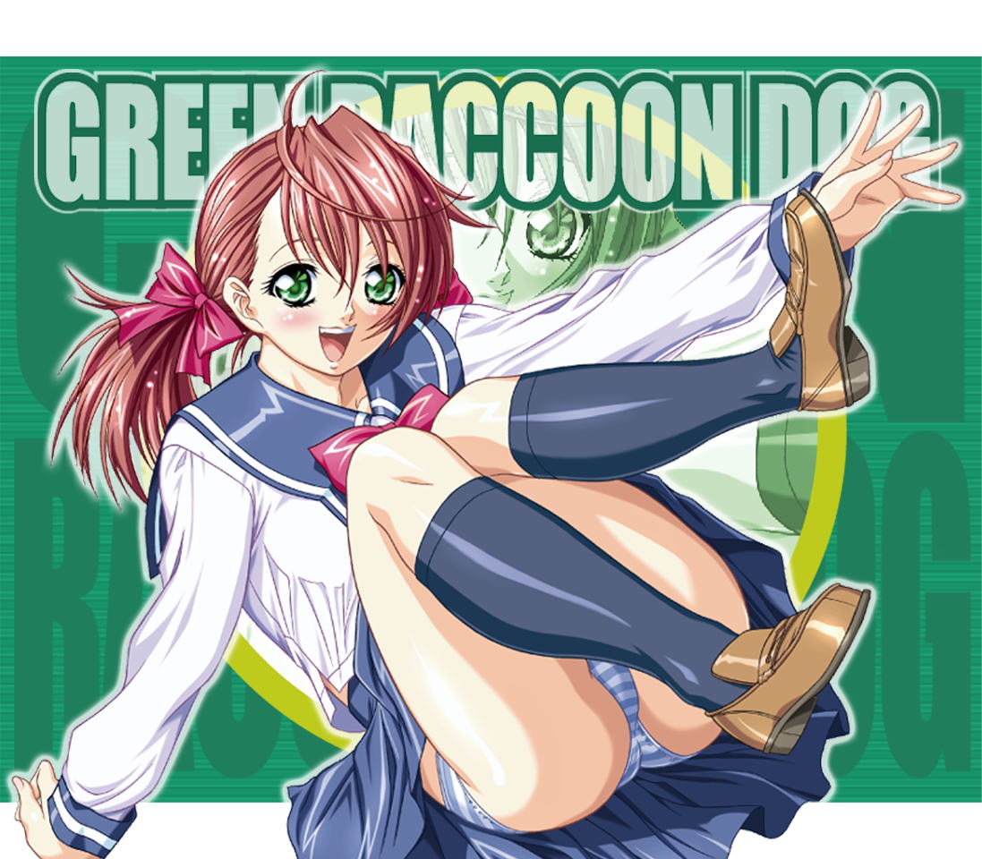 yokota mamoru, black socks, blue panties, kneehighs, panties, school uniform, serafuku, shoes, socks, solo, striped clothes, striped panties, underwear, zoom layer