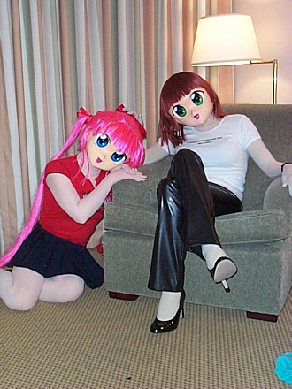 cosplay photo, lowres, photo (medium), 2girls, animegao, asian, casual, cosplay, kigurumi, multiple girls, pantyhose, zentai