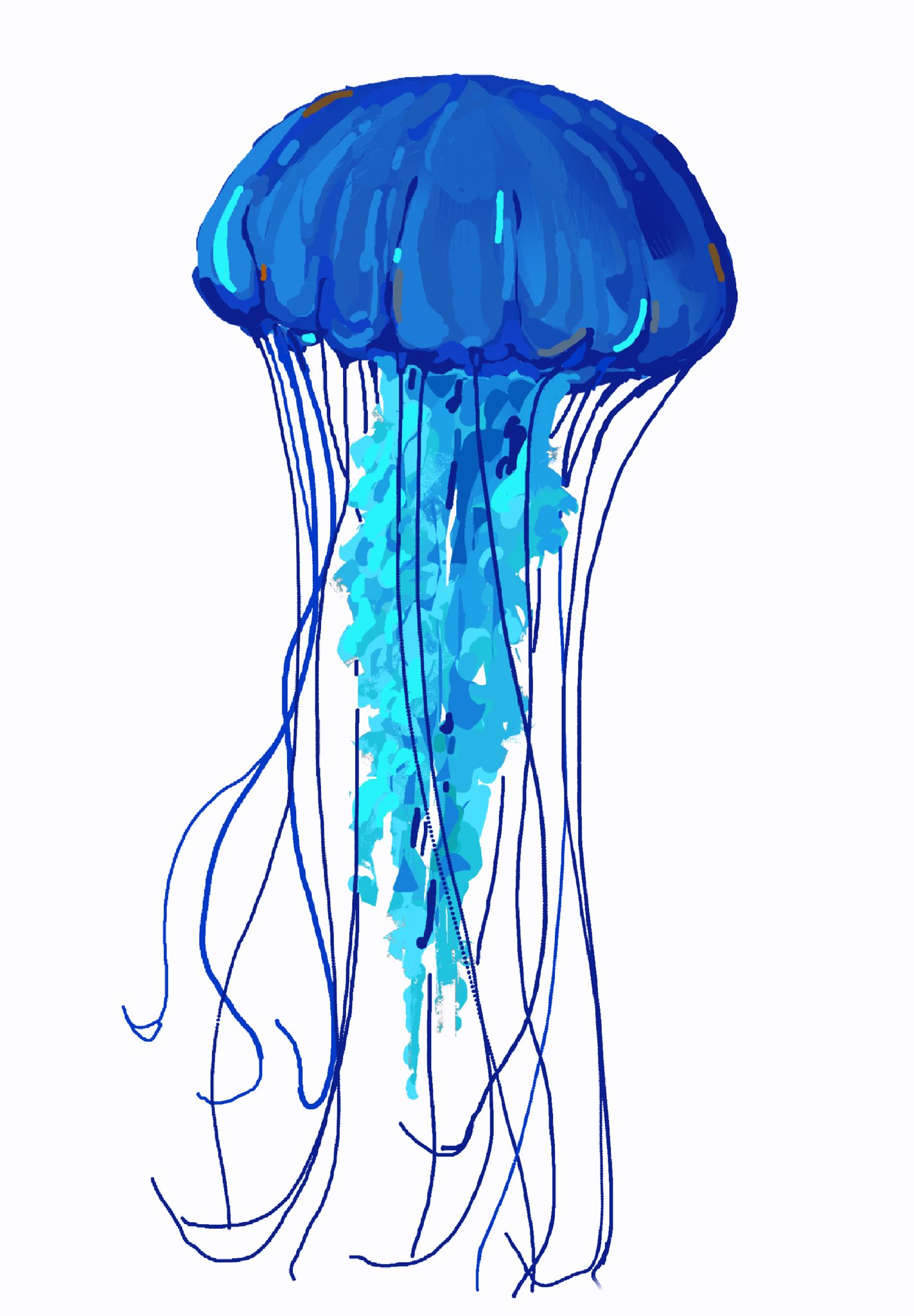 junbuug, original, commentary, english commentary, highres, animal focus, jellyfish, limited palette, no humans, painterly, simple background, tendril, white background