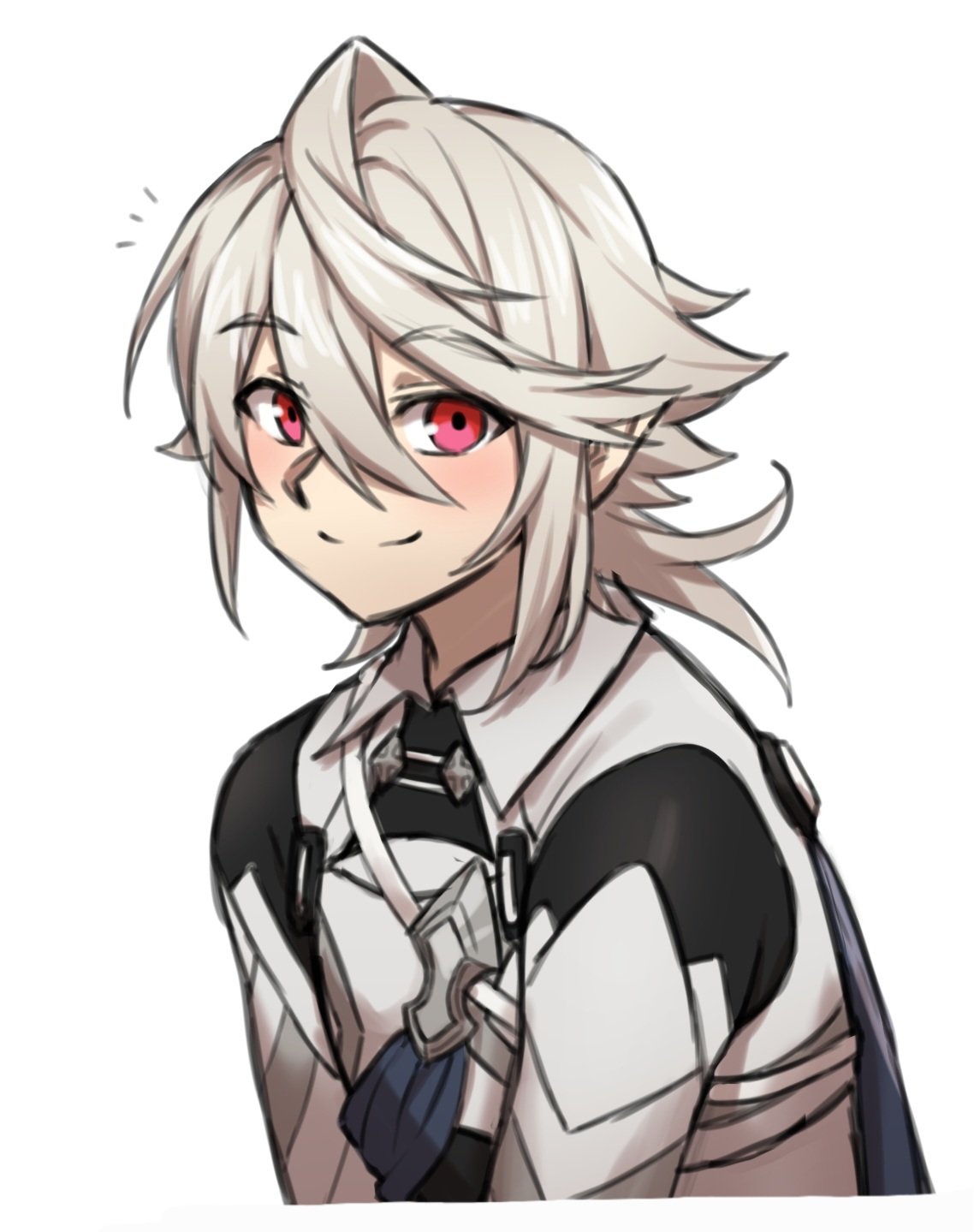 zuzu (ywpd8853), male corrin (fire emblem), fire emblem, fire emblem fates, nintendo, highres, 1boy, hair between eyes, long hair, looking at viewer, pointy ears, red eyes, smile, solo, upper body
