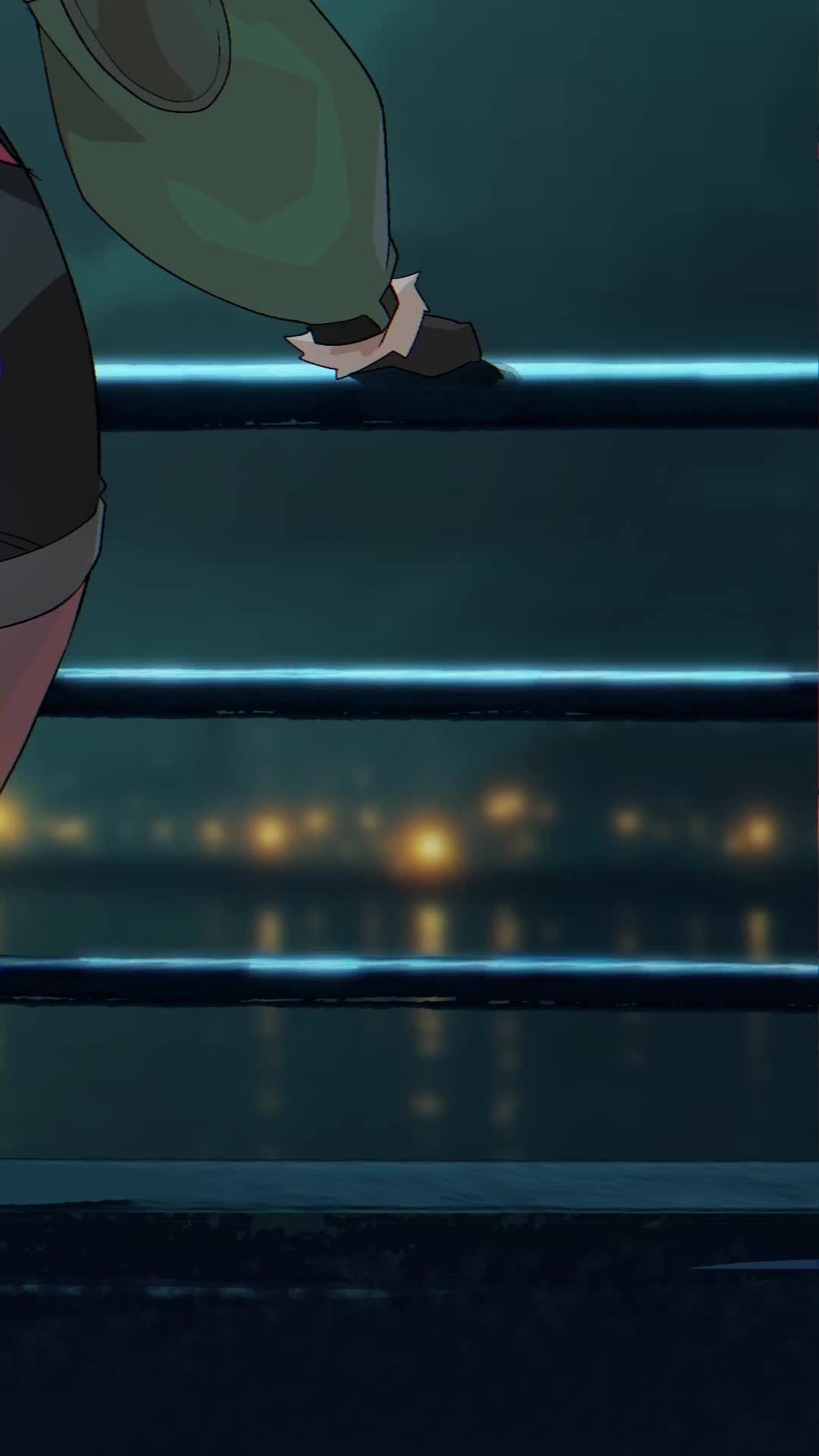 arttoru, jane doe (zenless zone zero), zenless zone zero, animated, audible music, commentary, english commentary, highres, sound, video, 1girl, adjusting clothes, animal ears, arm support, arm up, ass, ass focus, between breasts, black hair, black shorts, blush, boots, breasts, bridge, brown pantyhose, brown thighhighs, city lights, cityscape, close-up, contrapposto, covered erect nipples, ear piercing, eyebrows hidden by hair, fingernails, foreshortening, from behind, full body, gradient hair, grey boots, grey jacket, guard rail, hand on own hip, hand on own thigh, head tilt, jacket, kneepits, legs apart, legs together, long hair, looking at viewer, midriff, mouse ears, mouse girl, mouse tail, multicolored hair, multiple views, nail polish, necktie, ocean, off shoulder, pantyhose, parted lips, piercing, pink lips, prehensile tail, red hair, red nails, shadow, shoes, shorts, single leg pantyhose, single thighhigh, skindentation, sleeveless, standing, tail, thick lips, thick thighs, thighhighs, thighs, torn clothes, torn pantyhose, torn thighhighs, two-tone hair