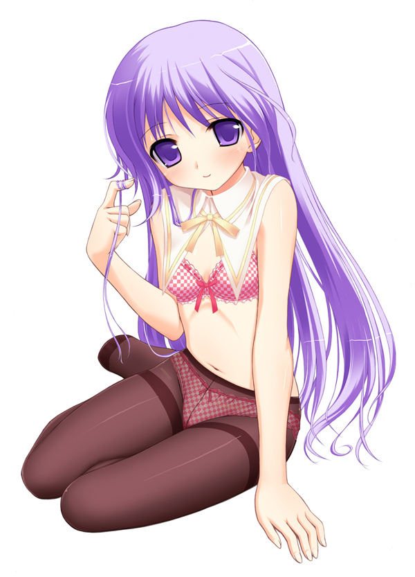 takayaki, watarase jun, happiness!, 00s, 1boy, bow, bow bra, bow panties, bra, checkered bra, checkered clothes, checkered panties, crotch seam, lace, lace-trimmed bra, lace-trimmed panties, lace trim, lingerie, male focus, panties, panties under pantyhose, pantyhose, pink bra, pink panties, purple eyes, purple hair, solo, thighband pantyhose, trap, underwear, underwear only