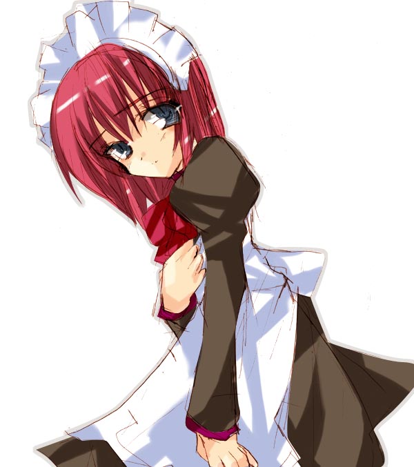 hisui (tsukihime), tsukihime, tagme, 00s, maid, red hair, short hair, simple background, white background
