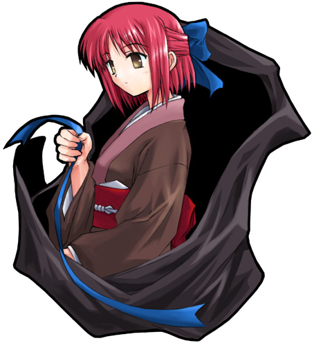 torishimo, kohaku (tsukihime), tsukihime, lowres, 00s, 1girl, female focus, half updo, red hair, simple background, solo, white background