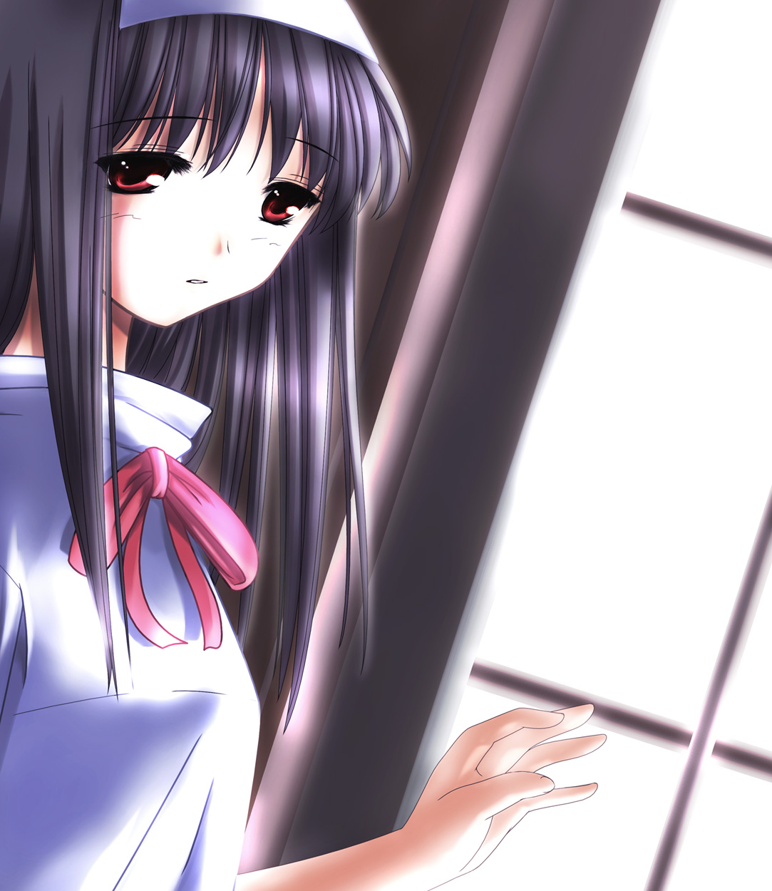 tohno akiha, tsukihime, highres, 00s, 1girl, black hair, blue eyes, bow, female focus, hairband, long hair, solo