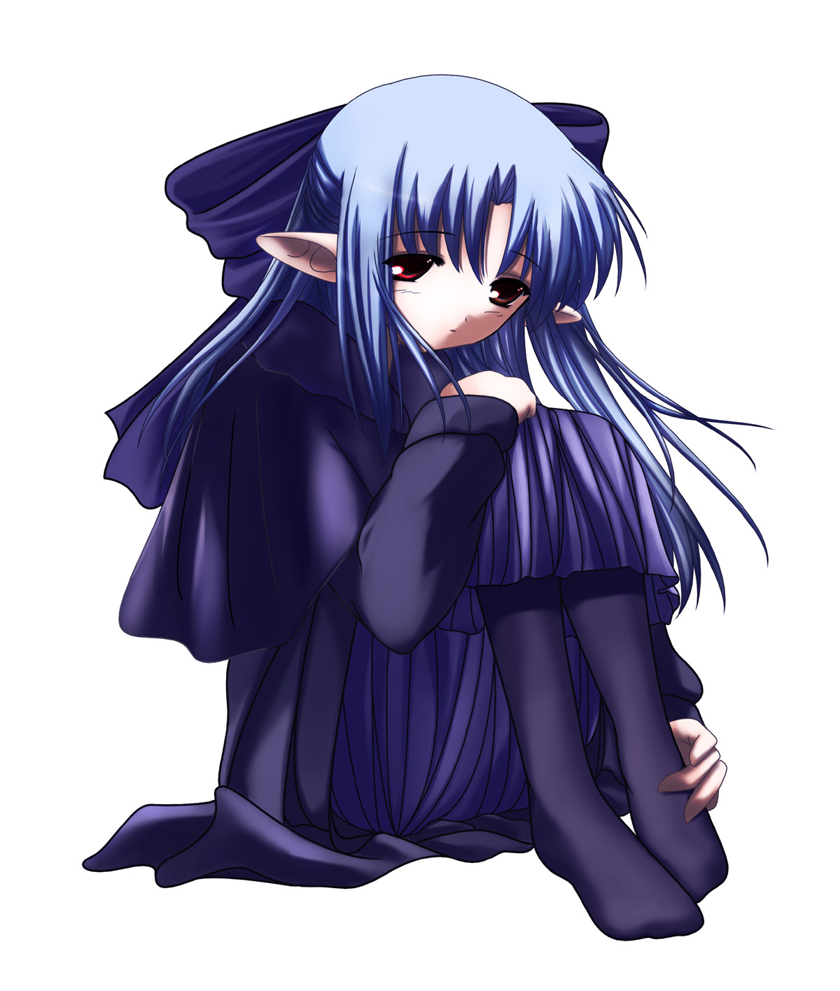 rokuwata tomoe, len (tsukihime), melty blood, tsukihime, type-moon, highres, 00s, 1girl, female focus, half updo, pantyhose, pointy ears, red eyes, ribbon, skirt, solo