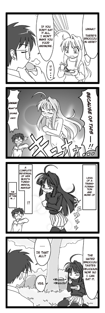 altrouge, altrouge brunestud, tohno shiki, tsukihime, hard-translated, long image, tall image, third-party edit, translated, 00s, 1boy, 1girl, 4koma, comic, eating, english text, greyscale, long sleeves, monochrome