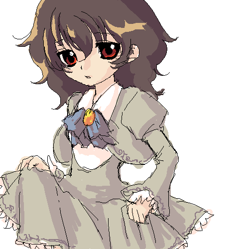 rue (princess tutu), princess tutu, lowres, 00s, brown hair, dress, oekaki, red eyes, simple background, solo, white background