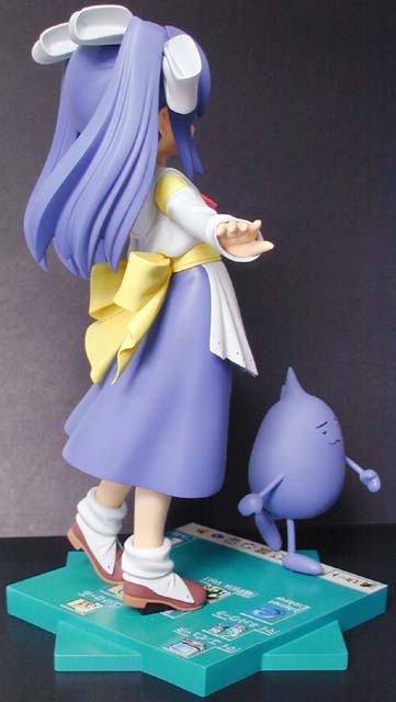 zan, sakura (ukagaka), unyuu, ukagaka, photo (medium), 1girl, blue eyes, blue hair, blue skirt, female focus, figure, from side, hair ribbon, long hair, long sleeves, monster, red ribbon, ribbon, sash, shirt, skirt, sleeves past wrists, smile, solo, twintails, white shirt, yellow ribbon