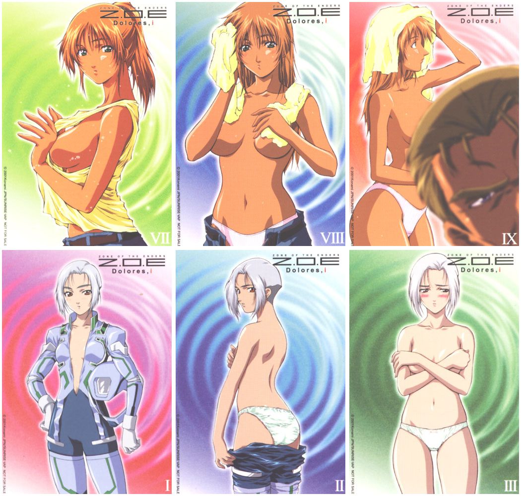 dolores, dolores (zone of the enders), james links, noel links, rebecca hunter, zone of the enders, zone of the enders: dolores i, breast hold, pilot suit, silver hair, official art, 00s, 1boy, 2girls, blonde hair, blush, breasts, censored, convenient censoring, convenient head, covering breasts, covering privates, dark-skinned female, dark skin, green eyes, long hair, multiple girls, navel, no bra, orange hair, panties, ponytail, red eyes, short hair, sideboob, standing, topless female, towel, towel over breasts, underwear, white panties