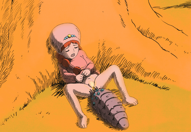 studio zuburi, nausicaa, ohmu, kaze no tani no nausicaa, studio ghibli, 1980s (style), artist request, 1girl, aged down, barefoot, bestiality, bottomless, bug, censored, cunnilingus, feet, female focus, loli, monster, no panties, oldschool, oral, orange hair, pussy, red hair, retro artstyle, science fiction, solo, solo focus, sutajiozuburi sakuhin, toes
