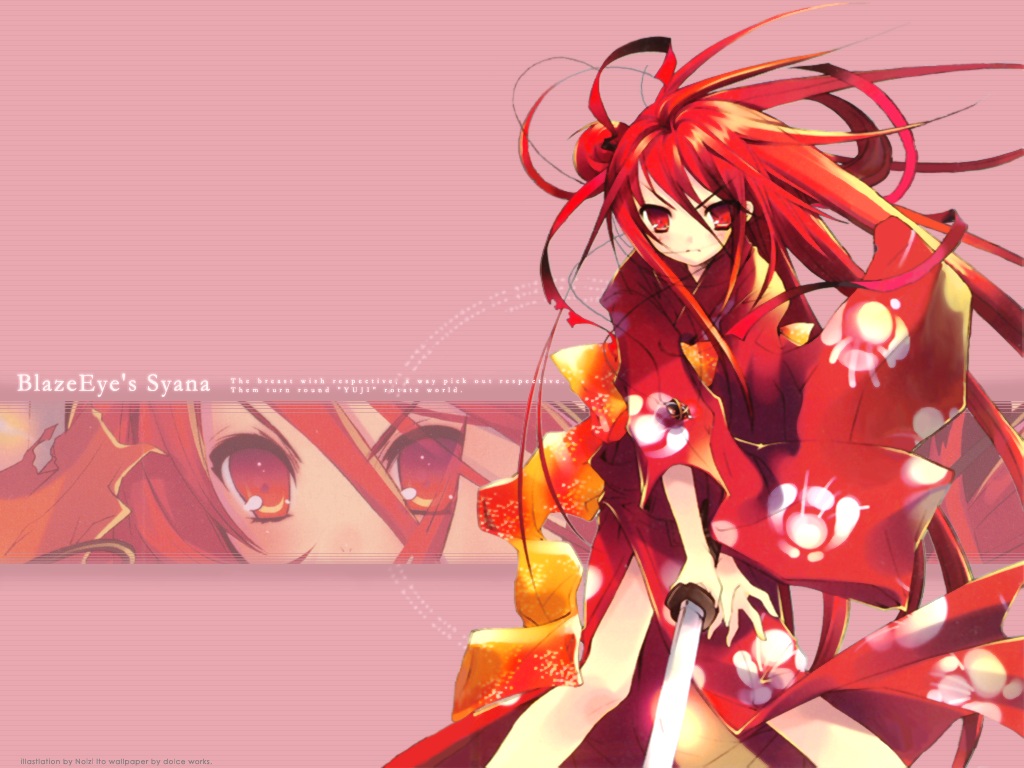 ito noizi, alastor (shakugan no shana), shana, shakugan no shana, 00s, 1girl, female focus, japanese clothes, jewelry, long hair, pendant, red hair, solo, sword, weapon