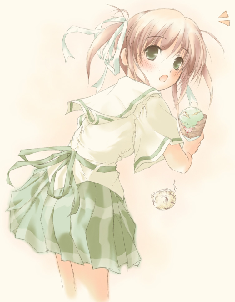aoyama syun, asagiri mai, original, yoake mae yori ruri iro na, 1girl, female focus, food, ice cream, pleated skirt, school uniform, serafuku, skirt, solo, twintails
