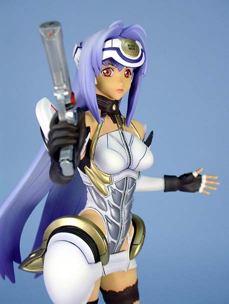 kos-mos, xenosaga, xenosaga episode i, photo (medium), 00s, 1girl, female focus, figure, purple hair, red eyes, solo, thighhighs, weapon