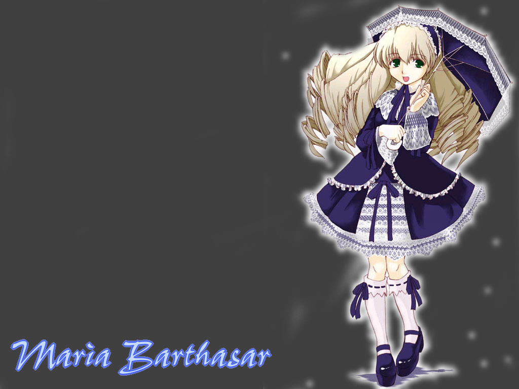 maria balthasar, xenogears, 1girl, character name, drill hair, female focus, gothic lolita, lolita fashion, parasol, solo, umbrella