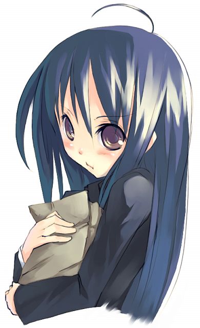 mikage sekizai, shana, shakugan no shana, 00s, 1girl, ahoge, blue hair, blush, female focus, simple background, solo, white background