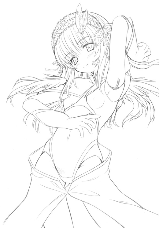 aoi kumiko, tanaka rie, suigintou, gundam, gundam seed, gundam seed destiny, rozen maiden, cosplay, crossover, doll joints, greyscale, head tilt, joints, lacus clyne (cosplay), meer campbell (cosplay), monochrome, nipples, parody, solo, voice actor connection