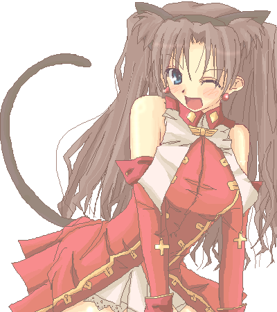 kaleido ruby, tohsaka rin, toosaka rin, fate/stay night, fate (series), lowres, 00s, 1girl, animal ears, cat ears, cat tail, female focus, oekaki, solo, tail, two side up