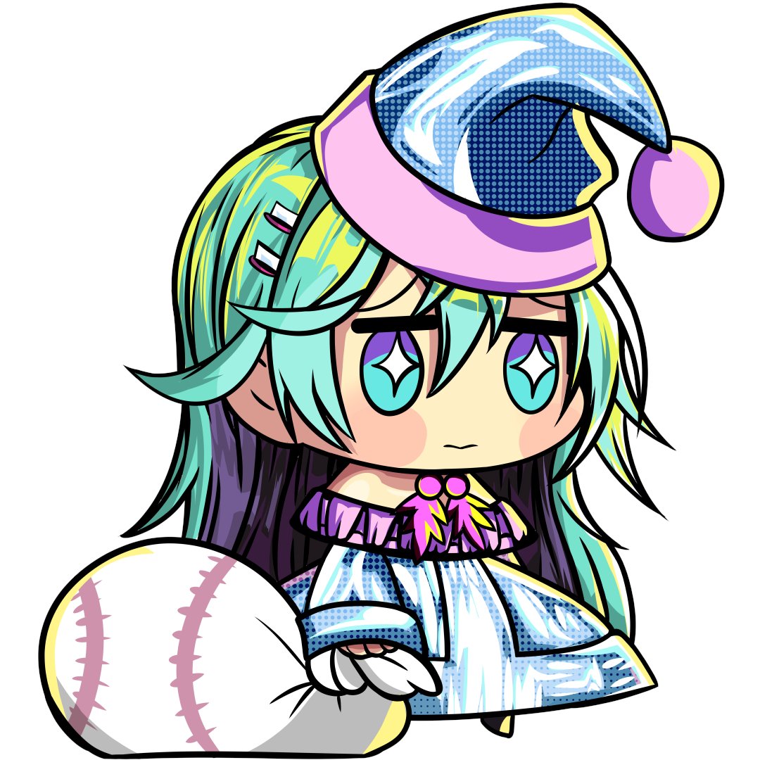 kouto matai, joker (dohna dohna), dohna dohna issho ni warui koto o shiyou, 1boy, blue dress, blue eyes, blue hat, closed mouth, crossdressing, crossdressing (mtf), diamond-shaped pupils, diamond (shape), dress, green hair, hair ornament, hairclip, hat, holding, holding sack, looking ahead, male focus, meme, padoru (meme), sack, symbol-shaped pupils, trap, white background