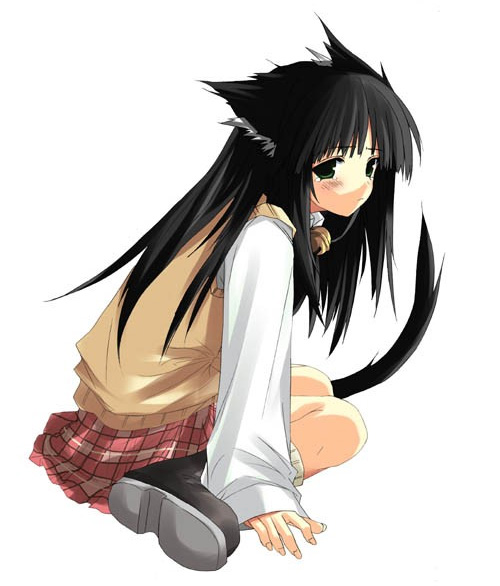 shinozuka arashi, gad guard, 00s, animal ear fluff, animal ears, cat ears, cat girl, cat tail, full body, miniskirt, simple background, skirt, solo, tail, white background