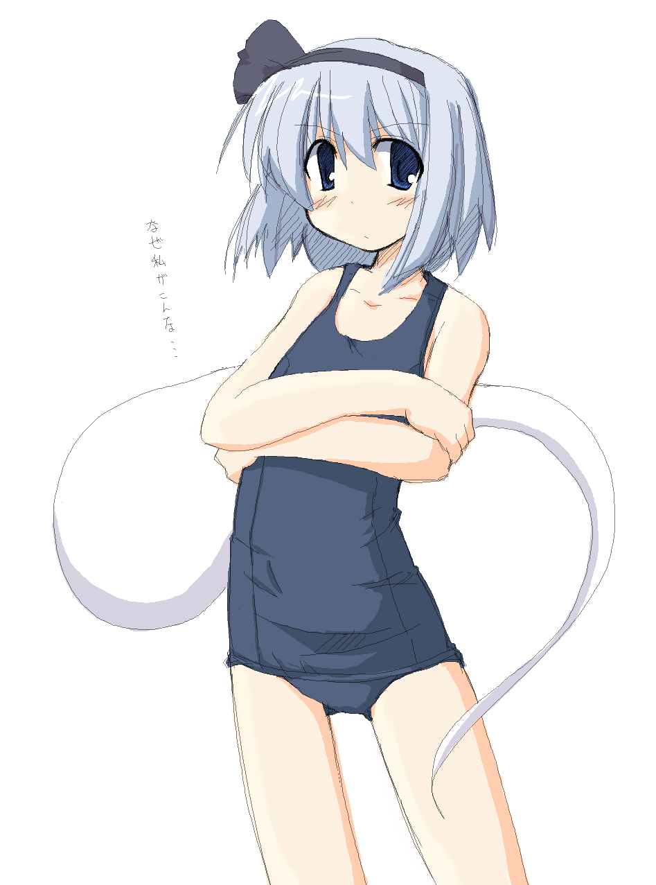 konpaku youmu, konpaku youmu (ghost), touhou, highres, 1girl, female focus, hitodama, oekaki, one-piece swimsuit, school swimsuit, solo, swimsuit