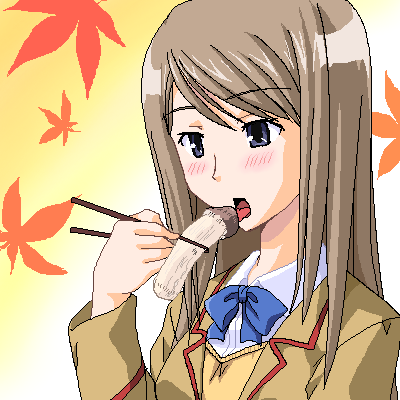shikato miyo, ginga kuon, gokujou seitokai, lowres, 00s, 1girl, autumn leaves, female focus, leaf, maple leaf, mushroom, solo, upper body