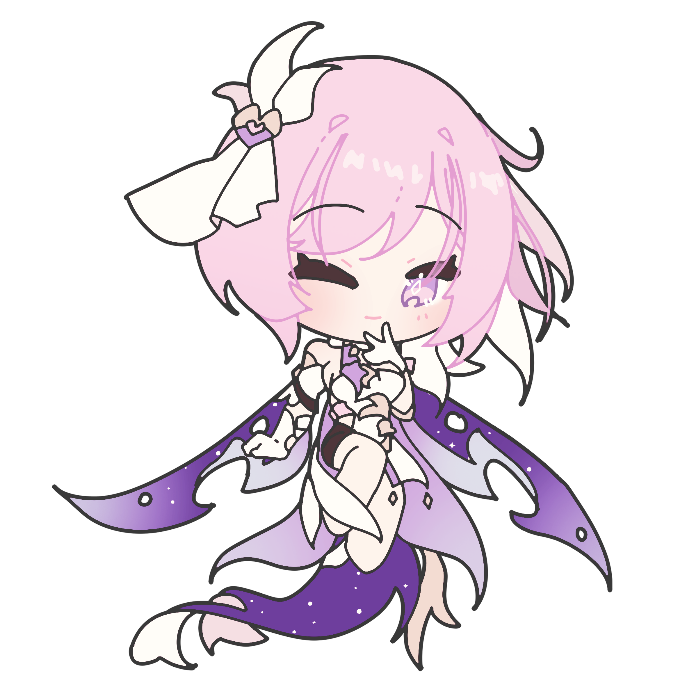 esther 412, elysia (herrscher of human: ego) (honkai impact), elysia (honkai impact), honkai (series), honkai impact 3rd, commentary request, highres, translation request, 1girl, boots, chibi, chibi only, corset, diamond-shaped pupils, diamond (shape), floating, gloves, hair ornament, looking at viewer, multicolored hair, pink hair, purple eyes, short hair, smile, solo, symbol-shaped pupils, two-tone hair, white boots, white corset, white gloves, white hair