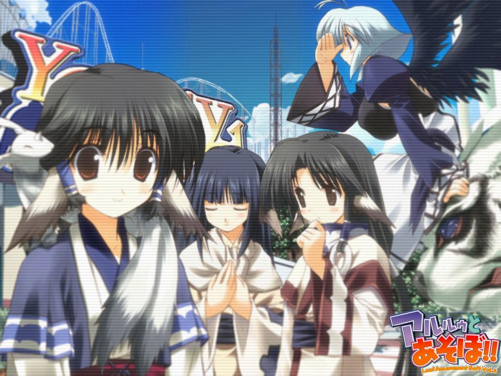aruruu, camyu, eruruu, mukkuru, utawarerumono, 00s, 4girls, animal ears, dog ears, japanese clothes, multiple girls