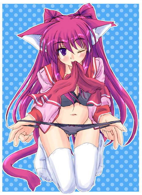 kamisato kisugi, kousaka tamaki, to heart (series), to heart 2, 00s, 1girl, animal ears, cat ears, female focus, open clothes, open shirt, shirt, solo, thighhighs