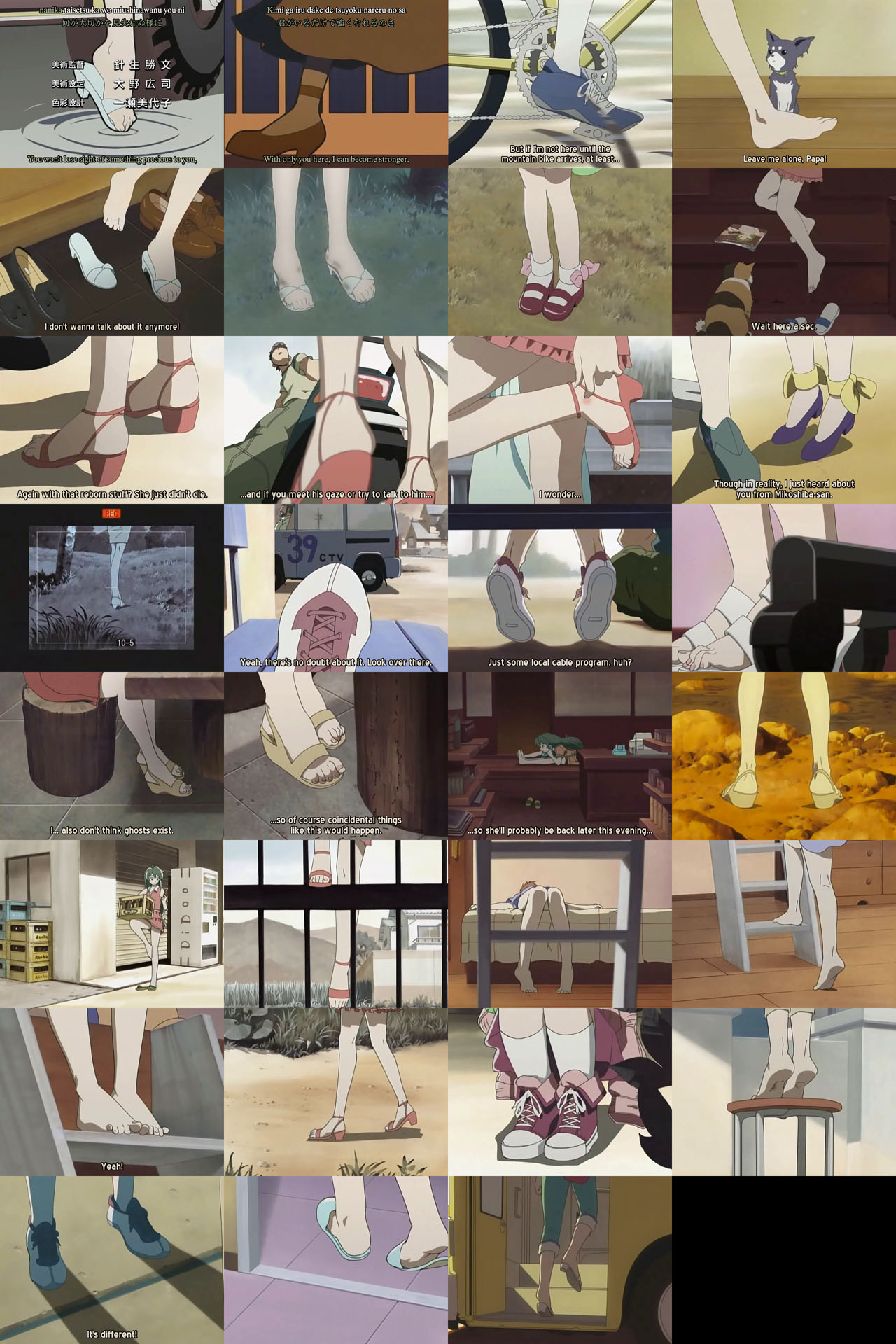 miyama miki, miyama miku, zettai shounen, anime screenshot, highres, 00s, barefoot, chihuahua, collage, dog, feet, shoes, subtitled
