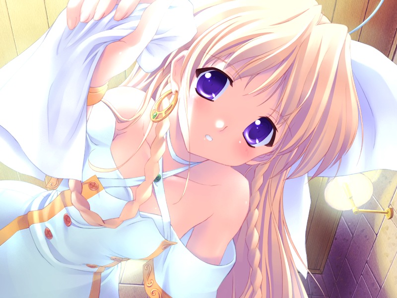 komatsu eiji, ellene sylvana, majokko a la mode, blonde hair, braid, long hair, nurse, purple eyes, solo