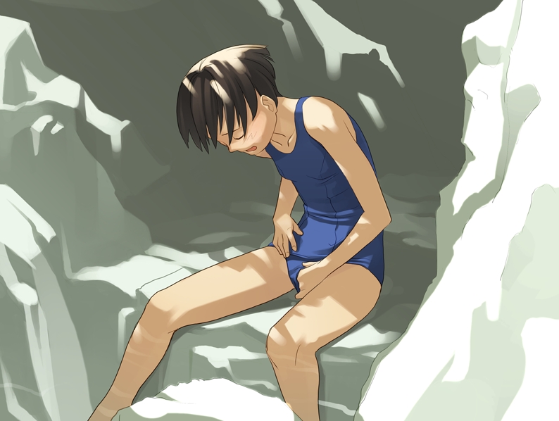 takamichi, matsukura ai, hate shinaku aoi kono sora no shita de…., original, masturbation, one-piece swimsuit, school swimsuit, swimsuit