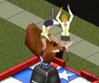 fujino shizuru, kuga natsuki, my-hime, lowres, bullriding, crossover, parody, thesims